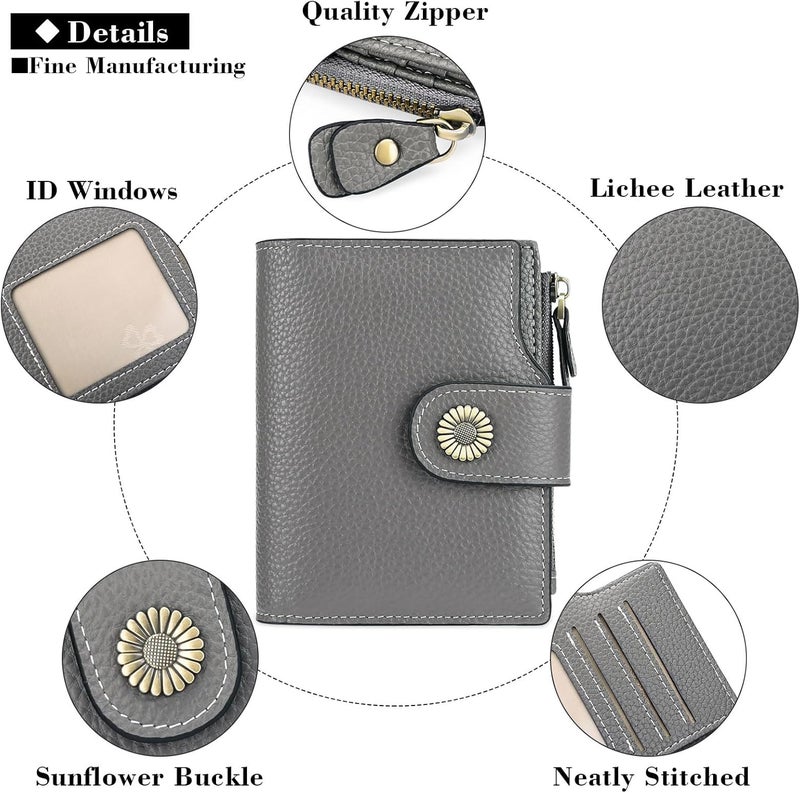 FALAN MULE Women's Compact Leather Wallet, Dark Grey, Includes RFID Blocking, Coin Pouch, Card Holders - Image 5